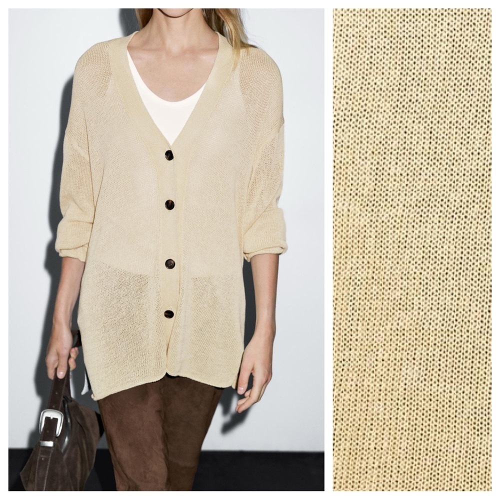 NWT. Massimo Dutti Cream Cotton Blend Oversize Fine Knit Cardigan. Size M. - Picture 3 of 13